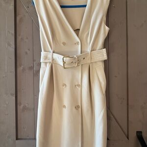 Calvin Klein Cream Pleated Sheath Dress